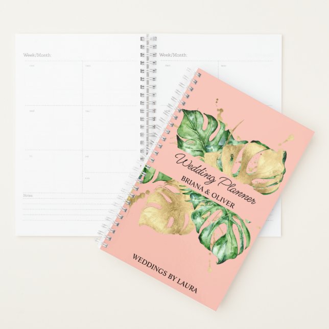 Greenery Palm Gold Tropical Peach Wedding Planner (Display)