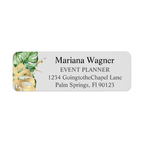 Greenery Palm Leaves Gold on Sand Business Label