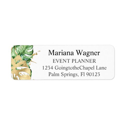 Greenery Palm Leaves Gold on White Business Label