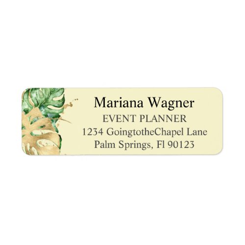 Greenery Palm Leaves Gold on Yellow Business Label