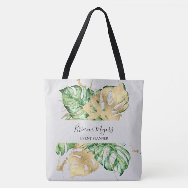 Greenery Palm Leaves Gold Sand Tropical Tote Bag (Front)