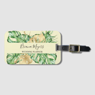 Greenery Palm Leaves Gold Tropic Yellow Luggage Tag