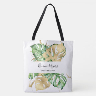 Greenery Palm Leaves Gold Tropical Tote Bag