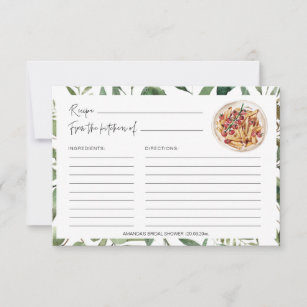Greenery Pasta Kitchen Bridal Shower Recipe Cards