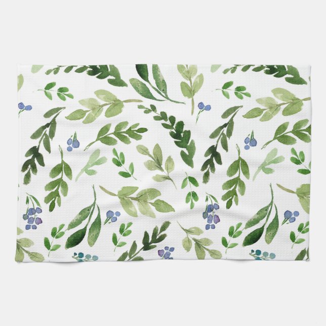Greenery Pattern Leaf Garden Botanical Green Kitchen Towel (Horizontal)