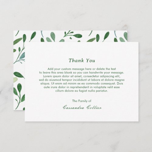 Greenery Pattern Modern Funeral Thank You Card