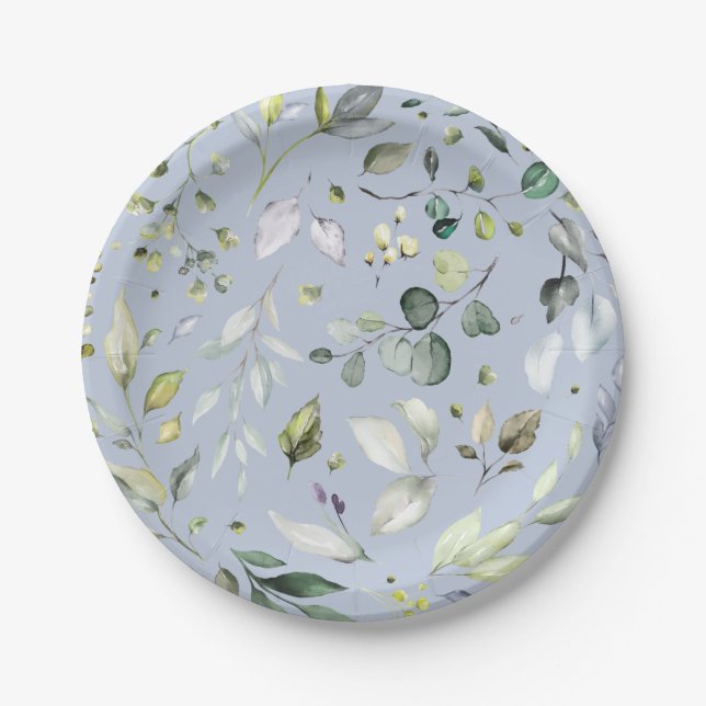 Greenery Pattern Watercolor Bridal Shower  Paper Plates (Front)