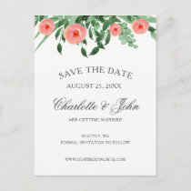 Greenery Peach Flowers Wedding save the dates Announcement Postcard