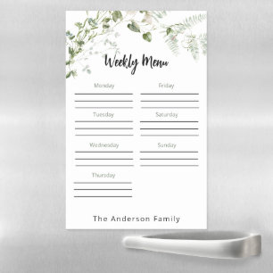Greenery Personalized  Menu Planner  Magnetic Dry Erase Sheet