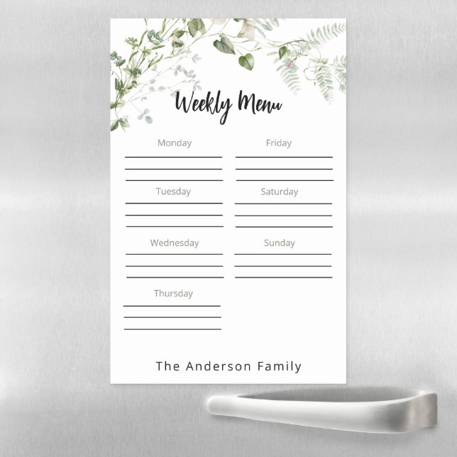 Greenery Personalized  Menu Planner  Magnetic Dry Erase Sheet (In Situ)