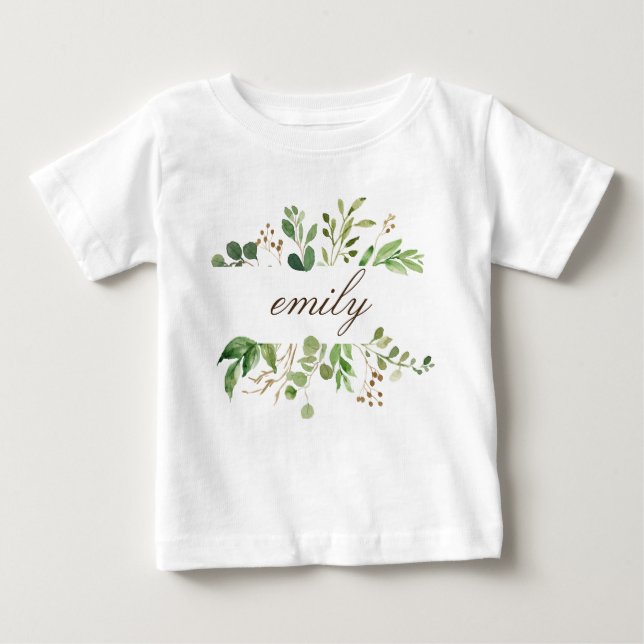 Greenery Personalized Name Baby T-Shirt (Front)