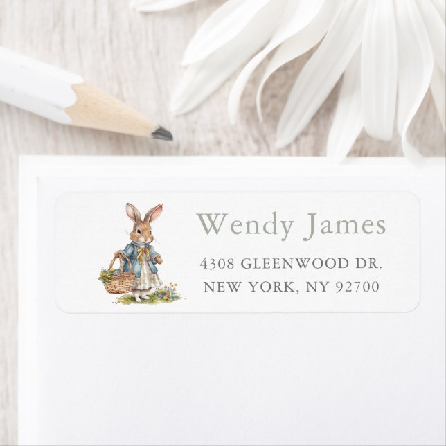 Greenery Peter Rabbit Girl Rabbit 1st Birthday Label (Insitu)