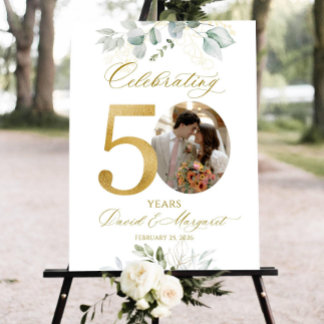 Greenery Photo Anniversary Welcome sign, 50th Wedd Foam Board
