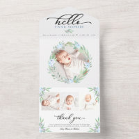 Greenery Photo Birth Announcement & Thank You Card