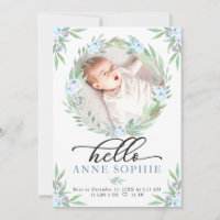 Greenery Photo Birth Announcement & Thank You Card