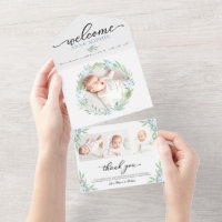 Greenery Photo Birth Announcement & Thank You Card