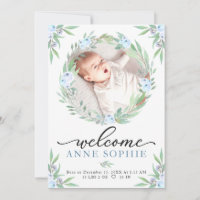 Greenery Photo Birth Announcement & Thank You Card