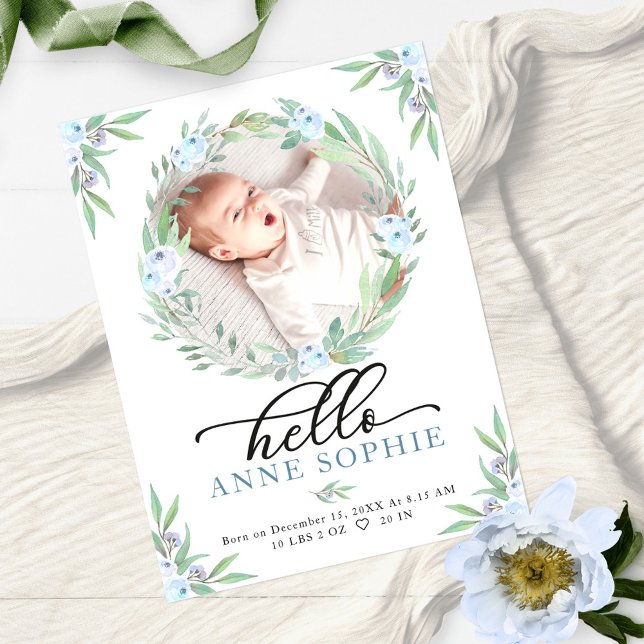 Greenery Photo Birth Announcement & Thank You Card (Creator Uploaded)