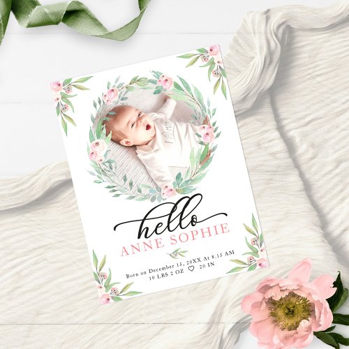 Greenery Photo Birth Announcement  Thank You Card
