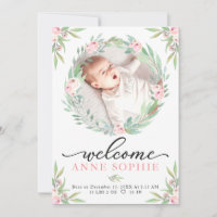 Greenery Photo Birth Announcement & Thank You Card