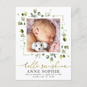 Greenery Photo Birth Announcement & Thank You Post Postcard