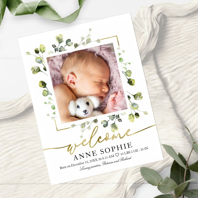 Greenery Photo Birth Announcement & Thank You Post Postcard (Creator Uploaded)