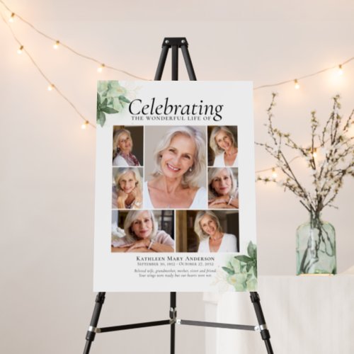 Greenery Photo Collage Funeral Welcome Sign 