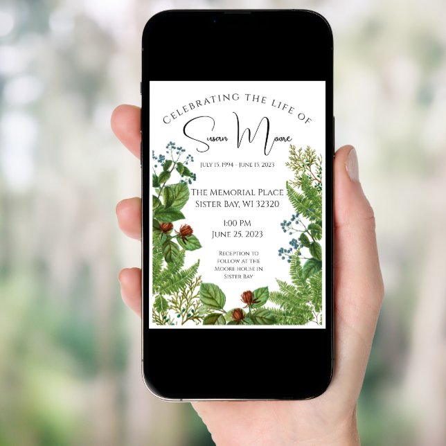 Greenery Photo Funeral  Invitation (Front Digital)