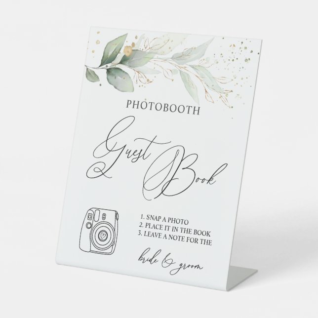 Greenery Photo Guest Book Sign Pedestal (Front)