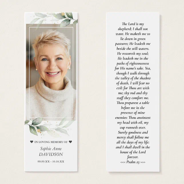 Greenery Photo Memorial Funeral Poem Bookmark | Zazzle