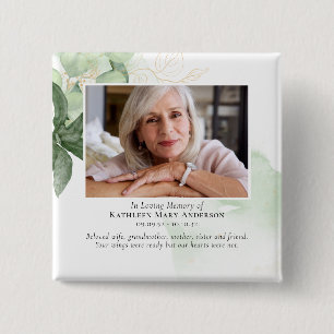 Greenery Photo Memorial Tribute Keepsake Button