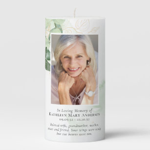 Greenery Photo Memorial Tribute Keepsake Pillar Candle
