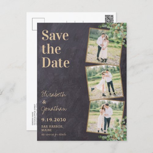 Greenery Photo QR Code Slate Wedding Save The Date Postcard