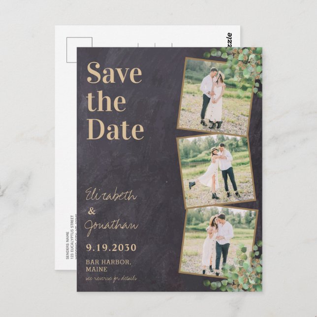 Greenery Photo QR Code Slate Wedding Save The Date Postcard (Front/Back)