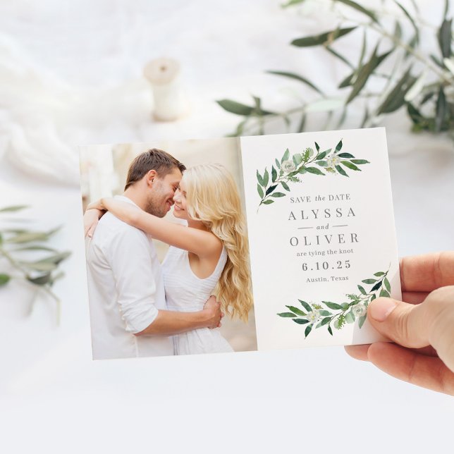 Greenery Photo Save The Date Card (Creator Uploaded)