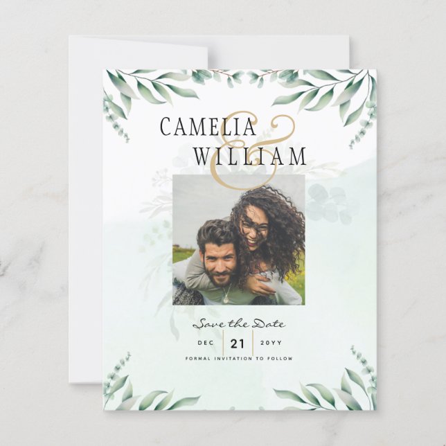 Greenery PHOTO SAVE THE DATES Eucalyptus BUDGET (Front)