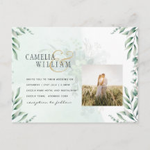 Greenery PHOTO Wedding Invitation QR CODE