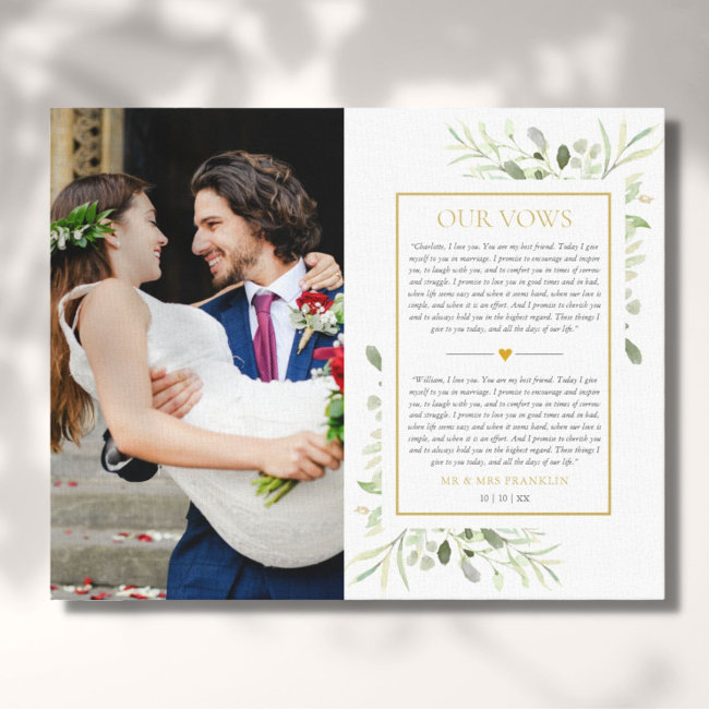 Greenery Photo Wedding Vows Anniversary  Canvas Print