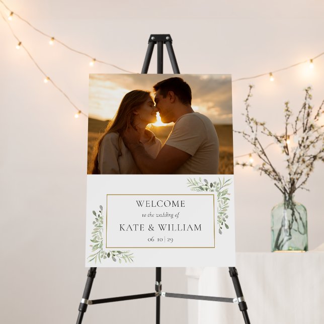 Greenery Photo Wedding Welcome Sign (In Situ (Stand))