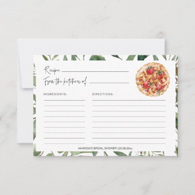 Greenery Pie Kitchen Bridal Shower Recipe Cards (Front)