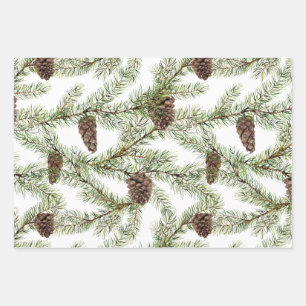 Greenery. pine, cone, fir wrapping paper sheets