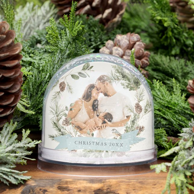 Greenery & Pine Cone Wreath Photo Snow Globe (Winter)