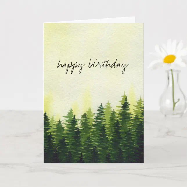 Greenery Pine Forest | Happy Birthday Card | Zazzle