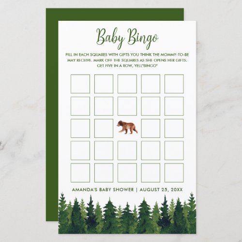 Greenery Pine Trees Baby Bingo Baby Shower