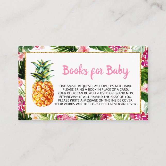 Greenery Pineapple Baby Shower Books for Baby Business Card (Front)