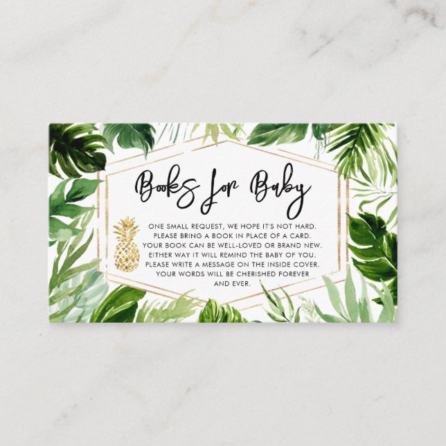 Greenery Pineapple Baby Shower Books for Baby Business Card (Front)
