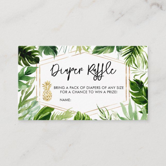 Greenery Pineapple Baby Shower Diaper Raffle Business Card (Front)