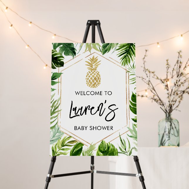 Greenery Pineapple Baby Shower Welcome Sign  (In Situ (Stand))