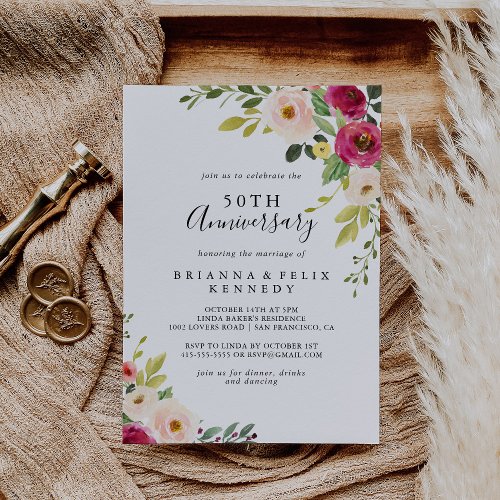 Greenery Pink Blush 50th Wedding Anniversary Invitation