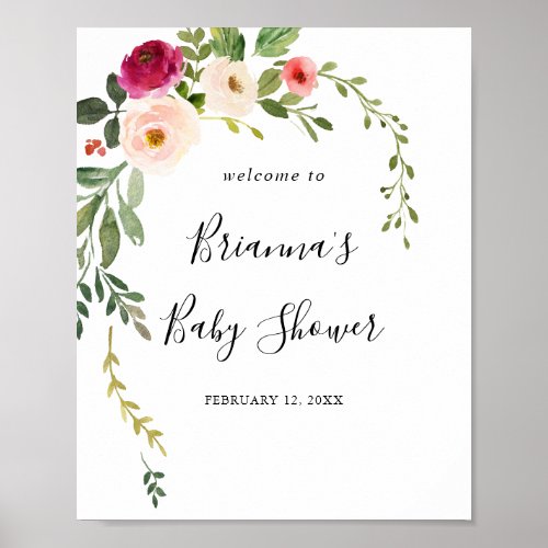 Greenery Pink Blush Baby Shower Welcome Poster